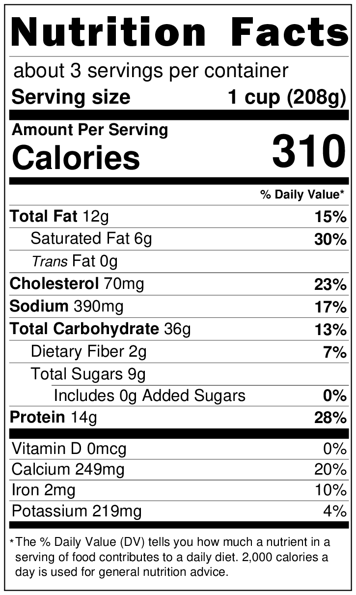 Old Nutrition Label