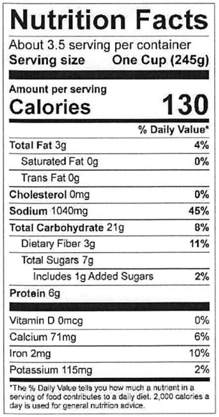 Old Nutrition Label